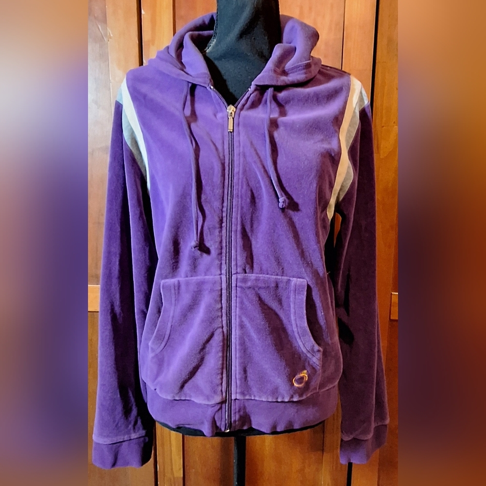 🫐MANDARINE full-zip velour-like jacket with hood. Size L
